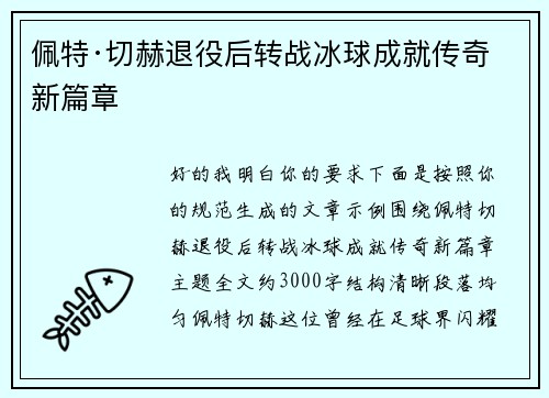 佩特·切赫退役后转战冰球成就传奇新篇章